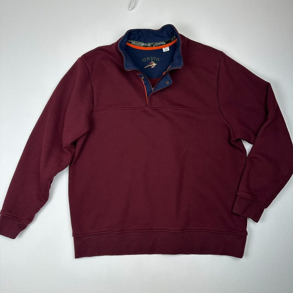 Orvis Signature Quarter Zip Fleece Sweatshirt Burgundy
